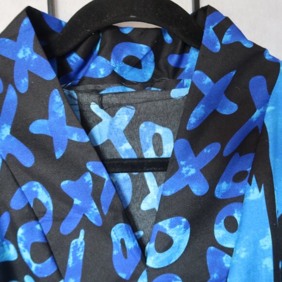 West African Blue and Black Patterned Long Kaftan Bubu Dress w/Pockets NWOT - Picture 2 of 16